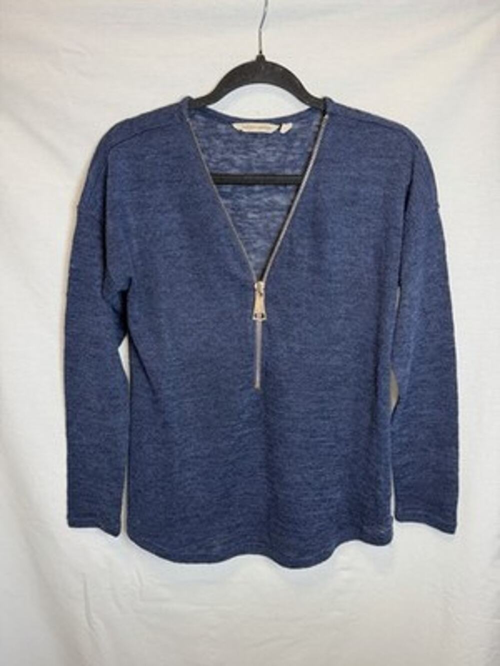 Soft Surroundings Sz XS Valentina Zip Sweater Top Navy Blue Lightweight EUC